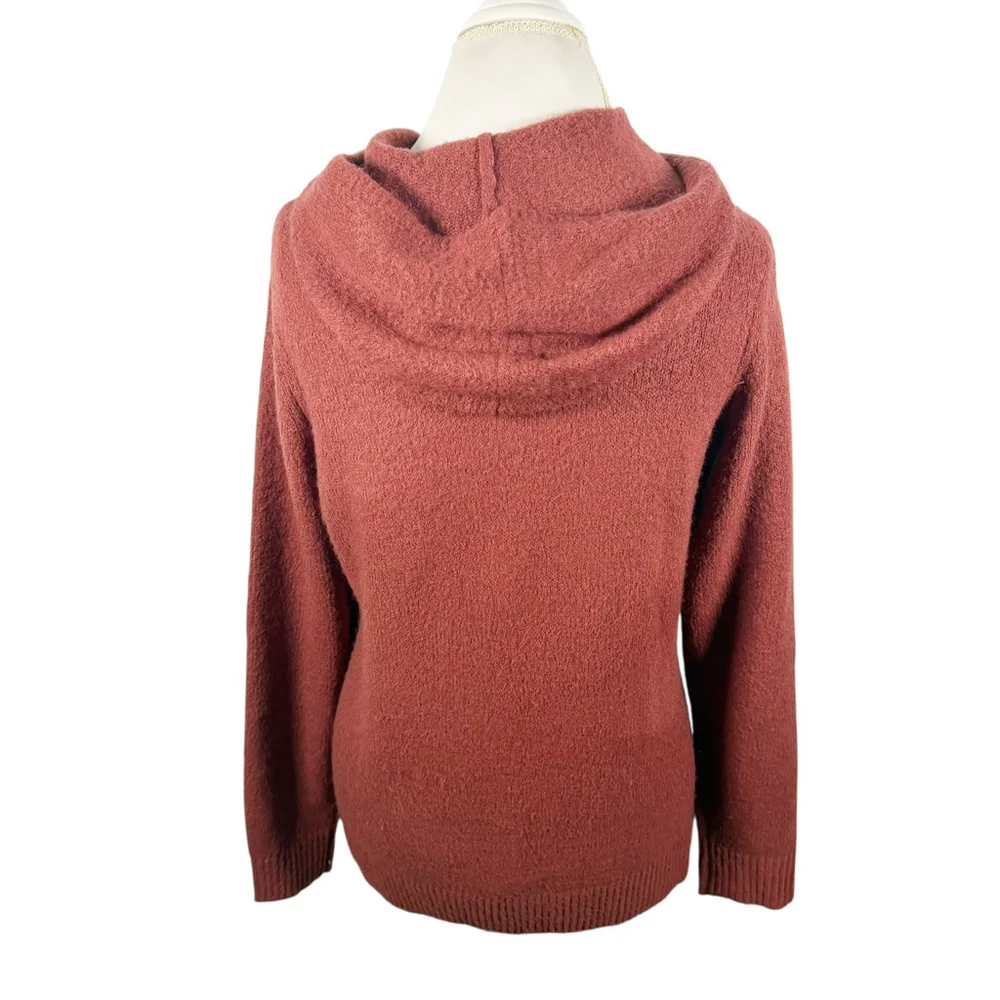 Coldwater Creek Rust Brown Cable Knit Hoodie Sweater Soft Relaxed Chic size XS